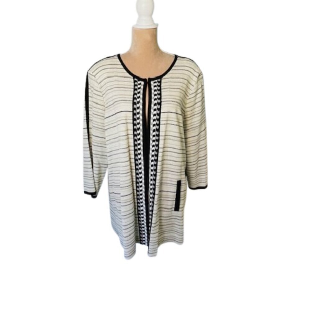 Misook Cardigan Jacket Sweater Textured Knit Tunic Length Striped Plus Size 1X - Picture 8 of 8